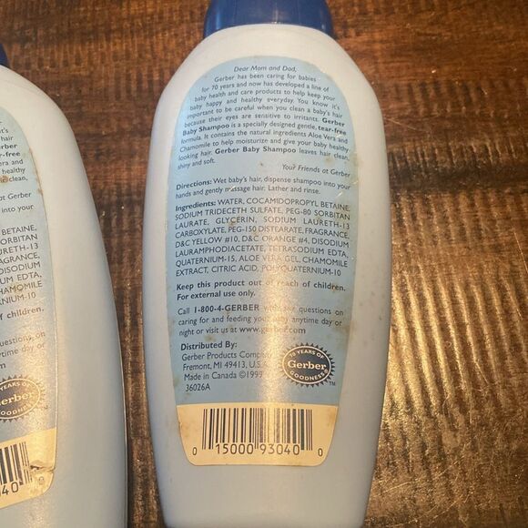 Vintage Lot of 2 Bottles Gerber Baby Shampoo Tear Free Hypoallergenic 15 oz - Picture 6 of 6